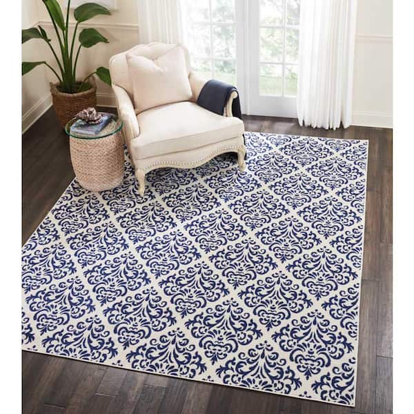 Grafix White/Blue 8 ft. x 10 ft. Persian Geometric Transitional Area Rug