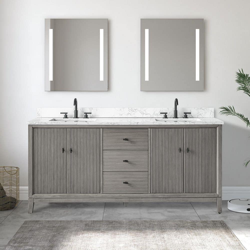 72 in. W x 22 in. D Double Sink Freestanding Driftwood Gray Bath Vanity Cabinet with White Engineered Marble Top price history on PriceWatchPro