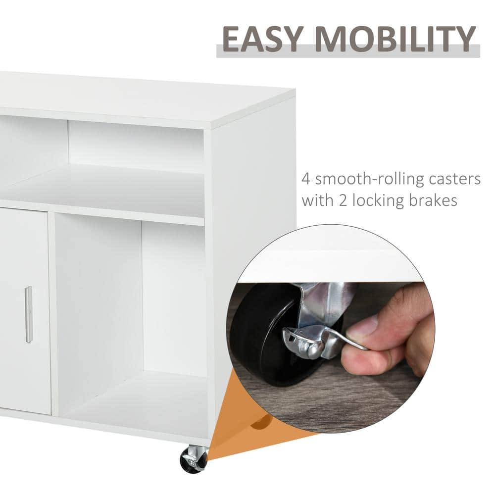 White Mobile Office Cabinet with Drawers and Shelves