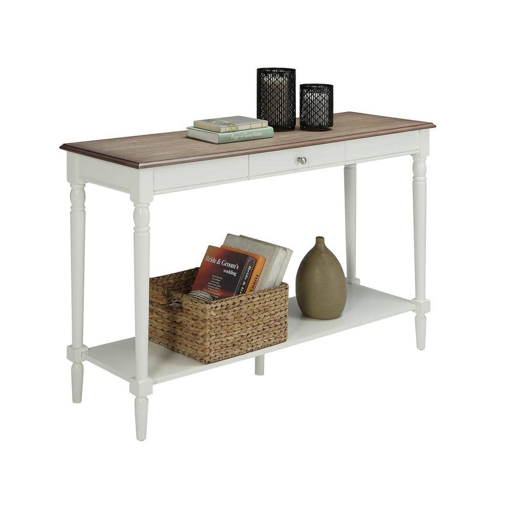 French Country Chic 48" Espresso & White Console Table with Open Shelf