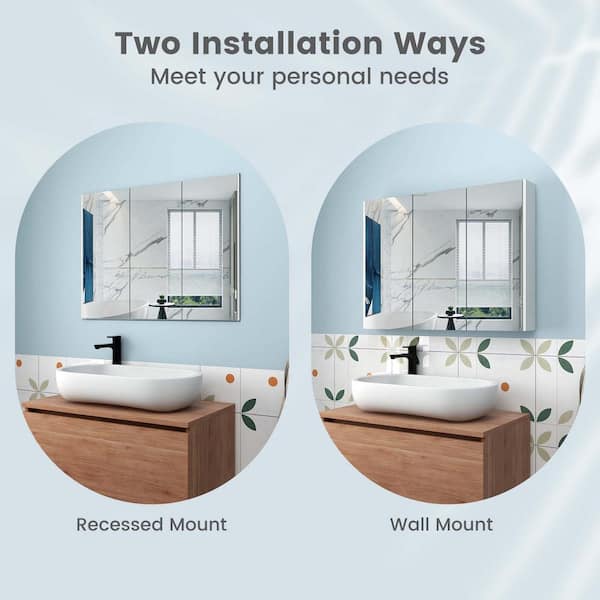 Costway Multipurpose Mount Wall Surface Bathroom Storage Cabinet Mirror Grey