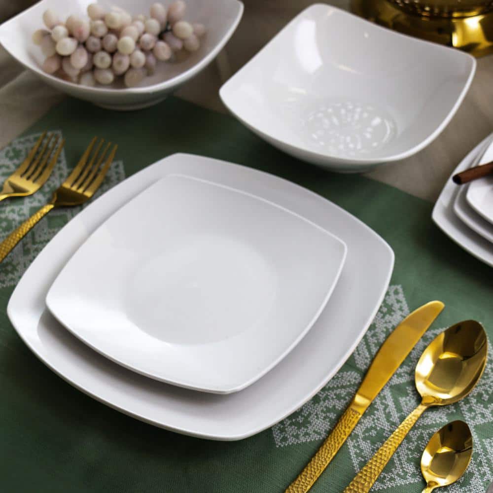 18-Piece White Porcelain Square Dinnerware Set