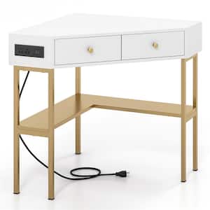 39.5 in. Gold 2-Drawers Corner Computer Desk Writing Workstation Study Desk