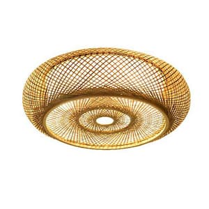 15.75 in. Vintage Bamboo Rattan Weave Creative Flush Mount Ceiling Light Wood Color