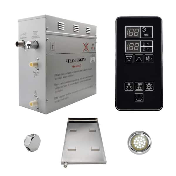 Steam Planet Superior SteamPoint 6kW Steam Bath Generator, Self-Draining with Digital Keypad in Black, Drip Pan, White Light