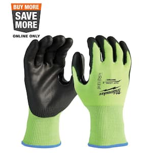 Large High Visibility Level 2 Cut Resistant Polyurethane Dipped Work Gloves
