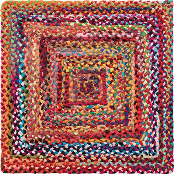 Unique Loom Braided Chindi Layer Multi 3 ft. 3 in. x 3 ft. 3 in. Area Rug