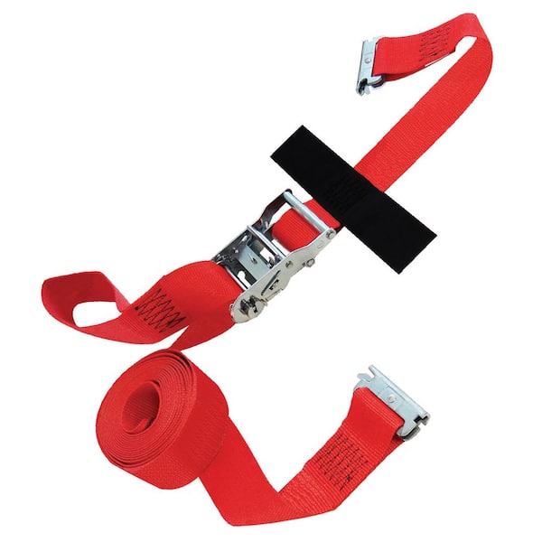 SNAP-LOC 20 ft. x 2 in. Logistic Ratchet E-Strap with Hook and Loop Storage Fastener in Red