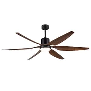 66 in. Smart Indoor Brown Ceiling Fan with Dimmable Integrated LED and App Remote Control