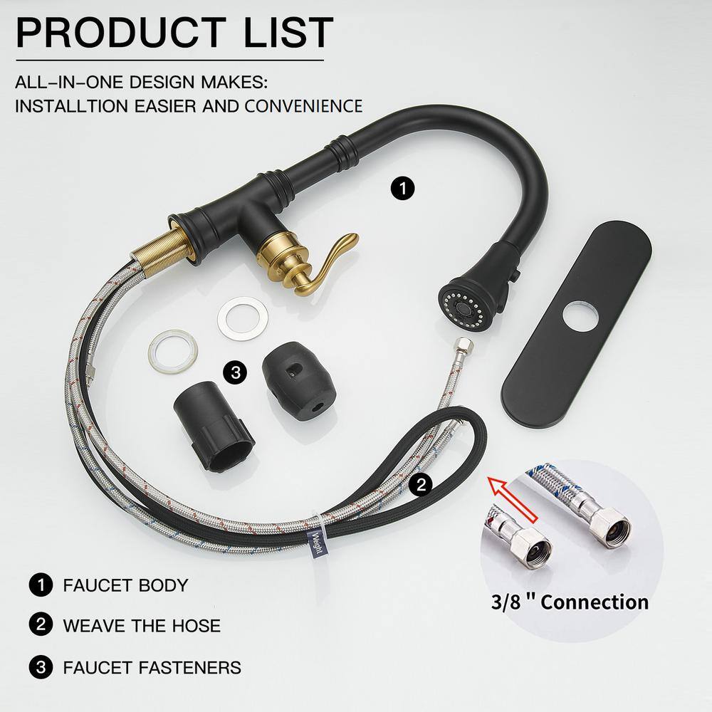Matte Black and Gold Single-Handle Pull-Down Kitchen Faucet