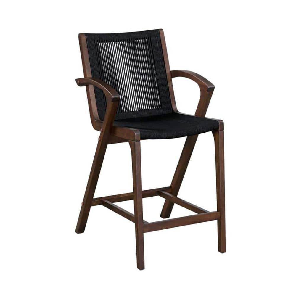 Luca 26 in. High Back Wood, and Black Rope Bar Stool - Cappuccino Finish