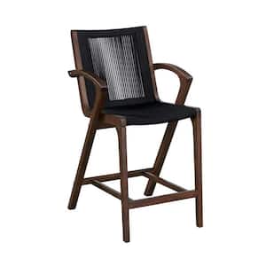 Luca 26 in. High Back Wood, and Black Rope Bar Stool - Cappuccino Finish