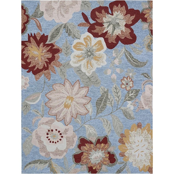 D1762 Blue 7 ft. 6 in. x 9 ft. 6 in. Hand Tufted Floral Transitional Indoor Wool Area Rug
