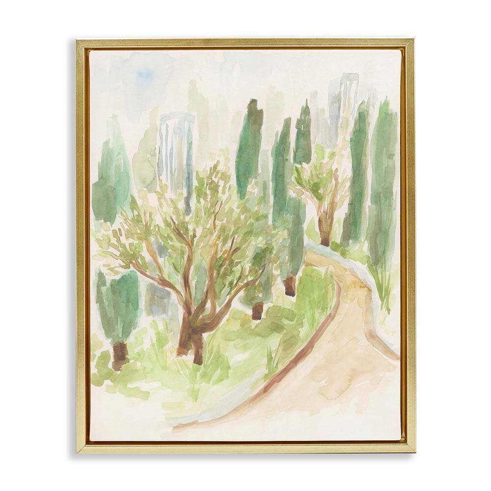 Abstract Road with Trees by June Erica Vess Gold Floater Frame Nature Graphic Art Print 31 in. x 25 in.