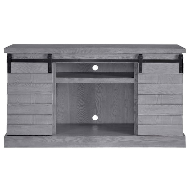 Acme Furniture Amrita 18 in. Gray Oak TV Console Fits TV up to 60 in. with Shelves and Sliding Doors
