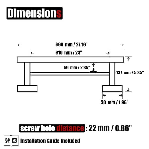 27 in. Wall Mounted Double Bath Towel Bar in Polished Chrome, Stainless Steel Towel Rack, Towel Holder for Bathroom