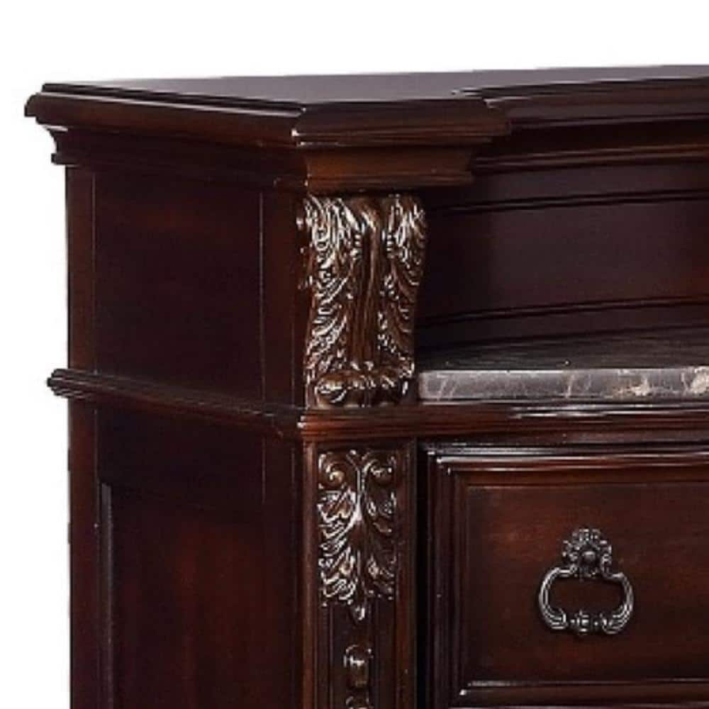 Cherry Brown 5-Drawer Solid Wood Chest with Marble Top