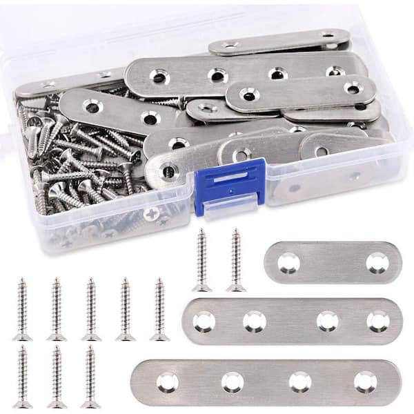 3 Sizes Stainless Steel Flat Straight Brace Brackets with Screws for Mending Repair Plates 115Pcs Pack