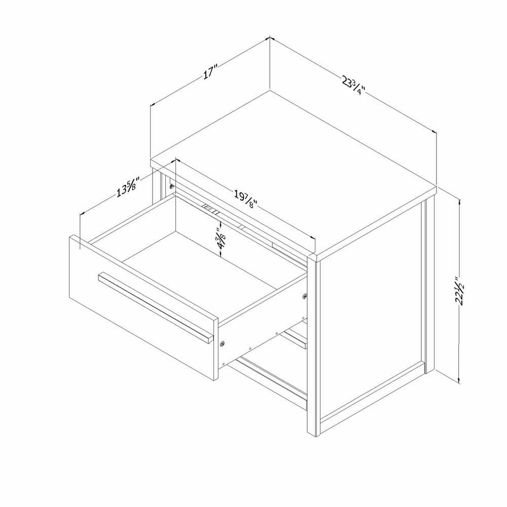 Measurement diagram of the gray oak nightstand.