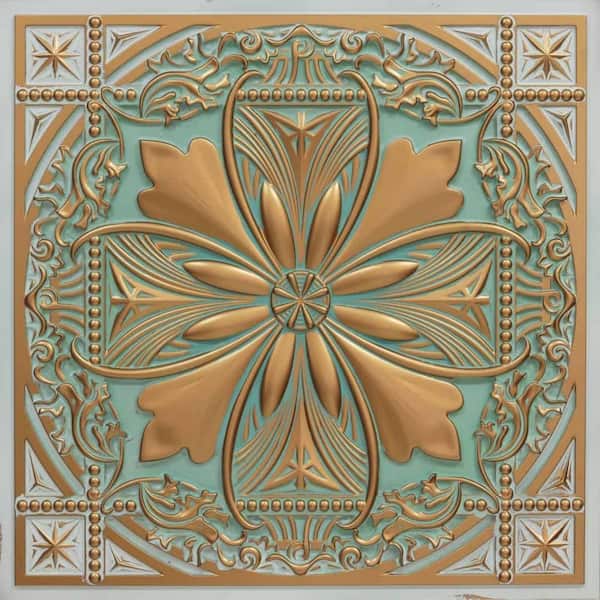 FROM PLAIN TO BEAUTIFUL IN HOURS Helena Arabian Green 2 ft. x 2 ft. PVC Glue-up or Lay-in Faux Tin Ceiling Tile (40 sq. ft./case)