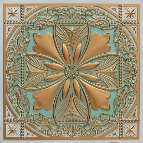 FROM PLAIN TO BEAUTIFUL IN HOURS Helena Arabian Green 2 ft. x 2 ft. PVC Glue-up or Lay-in Faux Tin Ceiling Tile (40 sq. ft./case)