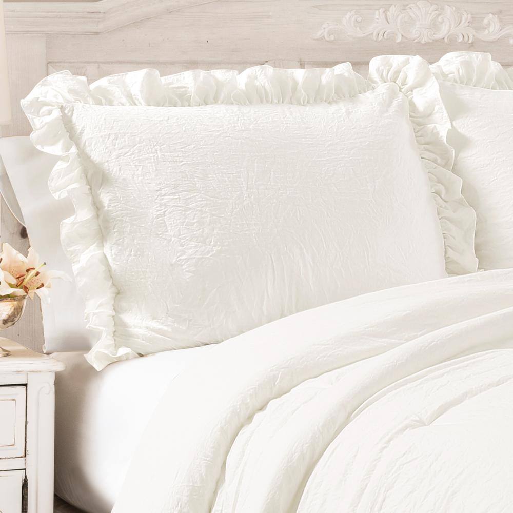 Full Off White Microfiber Ruffled Comforter Set