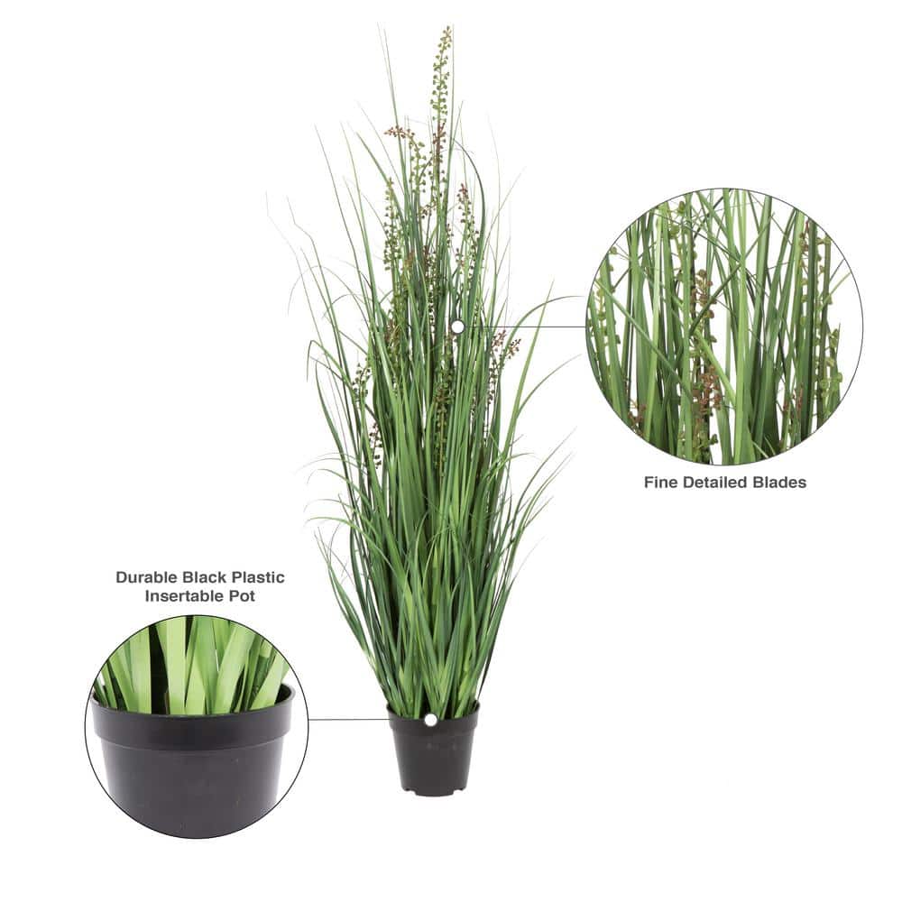 48" Green Faux Potted Grass Plant in Black Pot