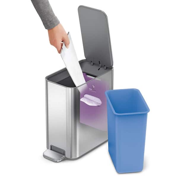 5L Slim Step Bathroom Trash Can with Liner Pocket, Brushed Stainless Steel