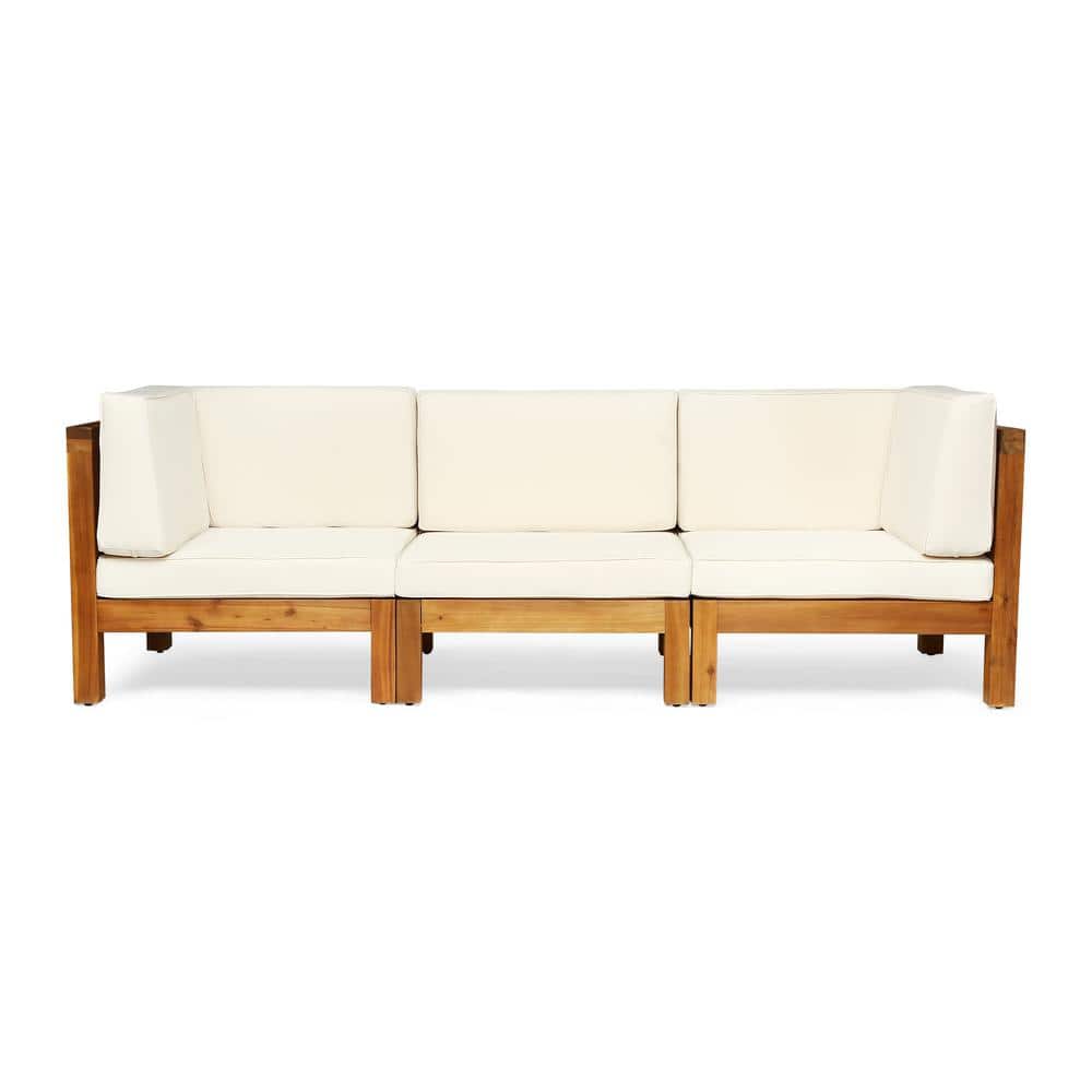 Brava Teak Brown 3-Piece Wood Outdoor Patio Couch with Beige Cushions price history on PriceWatchPro