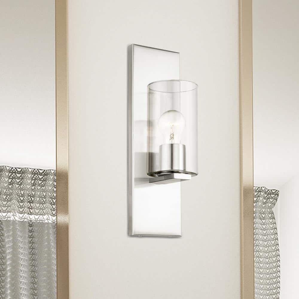 Brushed Nickel Clear Glass Direct Wired Wall Sconce