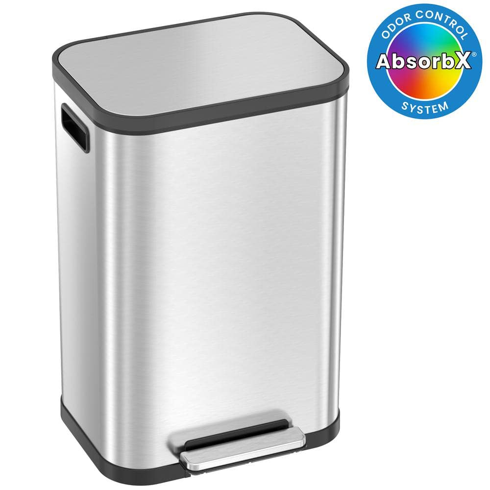 iTouchless 13.2 Gallon SoftStep ProX Stainless Steel Step Pedal Trash Can with AbsorbX Odor Filter, 50L, Kitchen, Home, Office Bin PD13RSY - The Home Depot