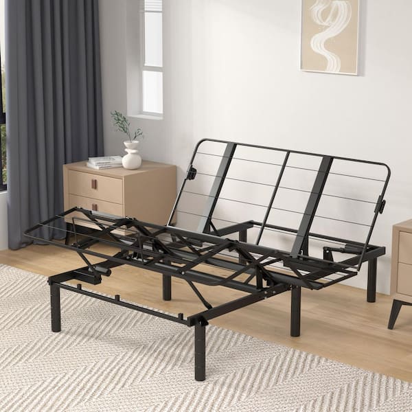 Angel Sar 78.7 in. x 59 in. x 14.7 in. Black Queen Adjustable Bed Base Frame, Metal Platform Bed Frame Dual USB A Plus C Ports