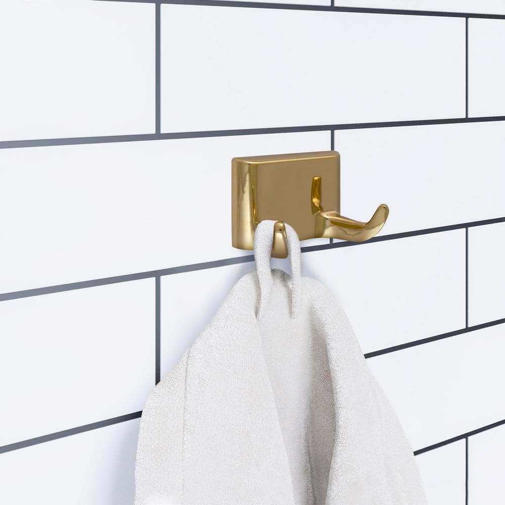 Polished Brass Double Robe Hook with Square Design
