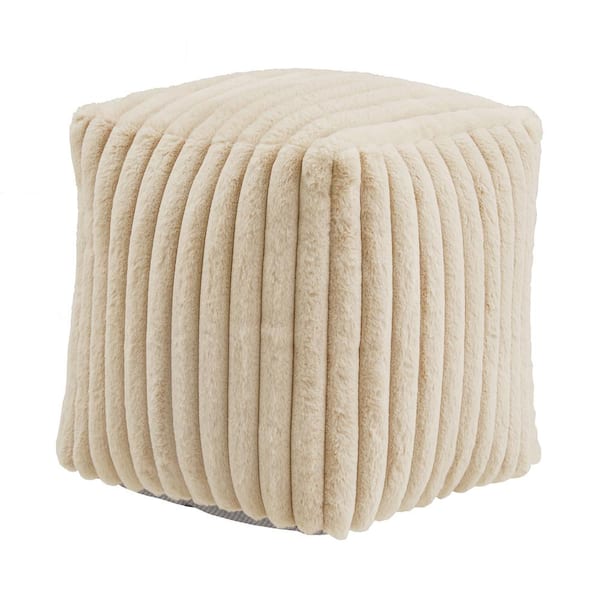 HomeSullivan Taupe Channel Furry Fabric Upholstered Square Pouf Ottoman