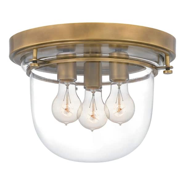 Quoizel Whistling 13 in. 3-Light Weathered Brass Flush Mount