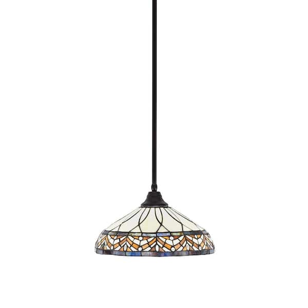 Unbranded Sparta 100-Watt 1-Light Espresso Stem Pendant Light with Royal Merlot Art Glass and Light Bulb Not Included