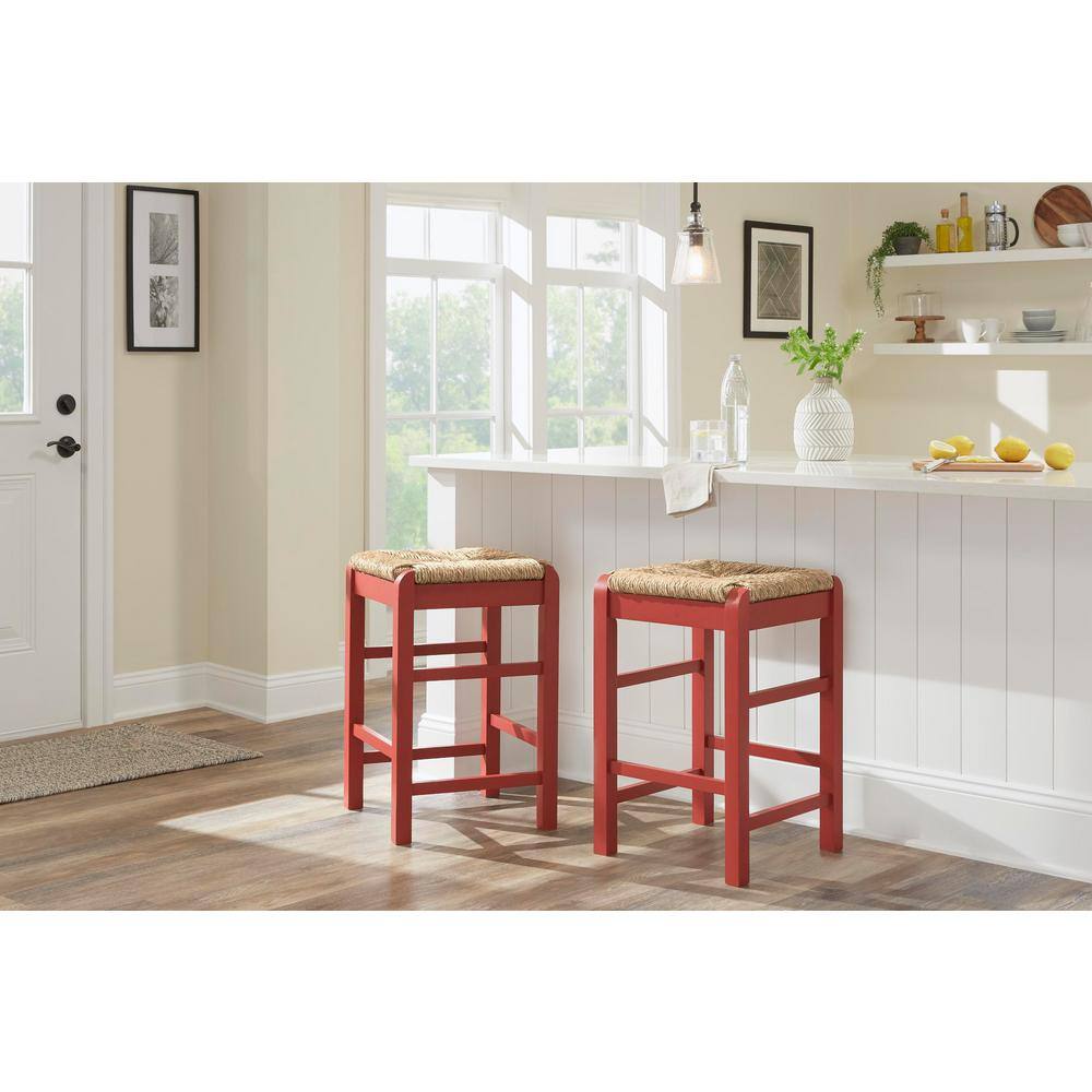 red wooden bar stool