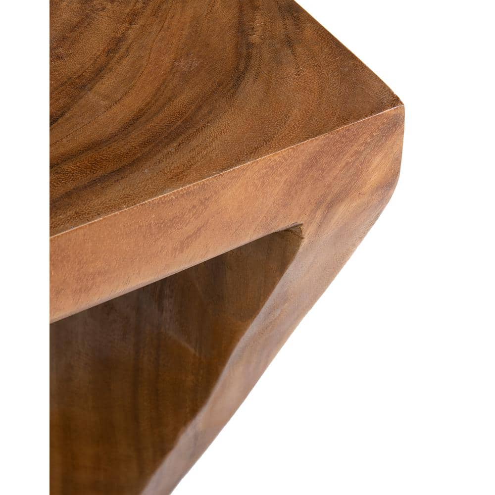 Natural Teak Hand-Carved Rectangular Side Table