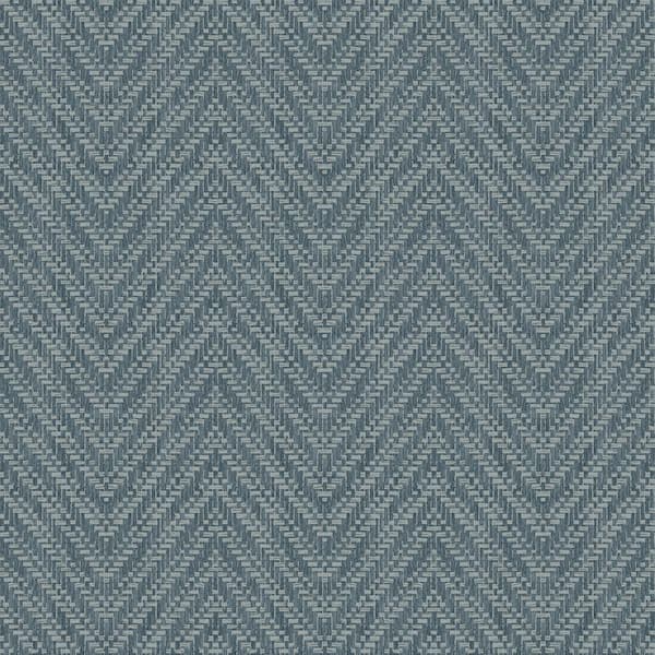 A-Street Prints Glynn Chevron Blue Textured Paper Wallpaper Sample
