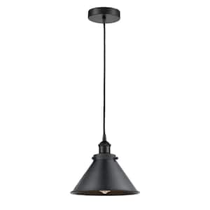 Briarcliff 1-Light Matte Black Shaded Pendant Light with Matte Black Metal Shade