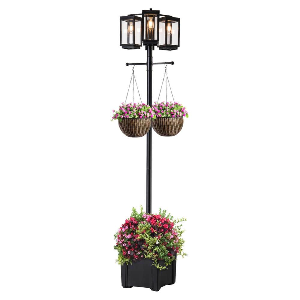 3-Lights Black Stainless Steel Dusk to Dawn Solar Outdoor Waterproof Post Light Set with E26 LED Bulb Included price history on PriceWatchPro