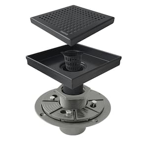 6 in. x 6 in. Stainless Steel Square Shower Drain with Square Pattern Surface and PVC Drain Base, Matte Black