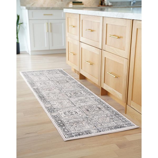 Magic Traditional Gray and Cream 2 ft. x 7 ft. Oriental Indoor Runner Rug