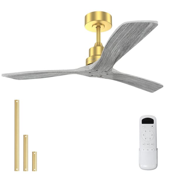 CACI Mall 52 in. Indoor Gold Ceiling Fan without Light for Bedroom or Living Room, Remote Control Included