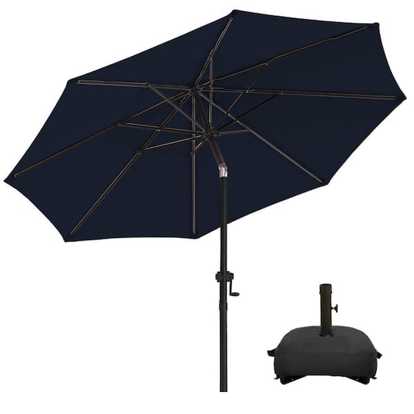 wikiwiki 11 ft. Market Patio Umbrella with Base and Push Button Tilt in Navy Blue