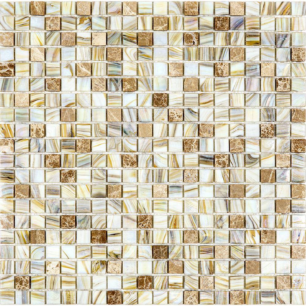 Mingles Beige and White Iridescent Glass Mosaic Tile