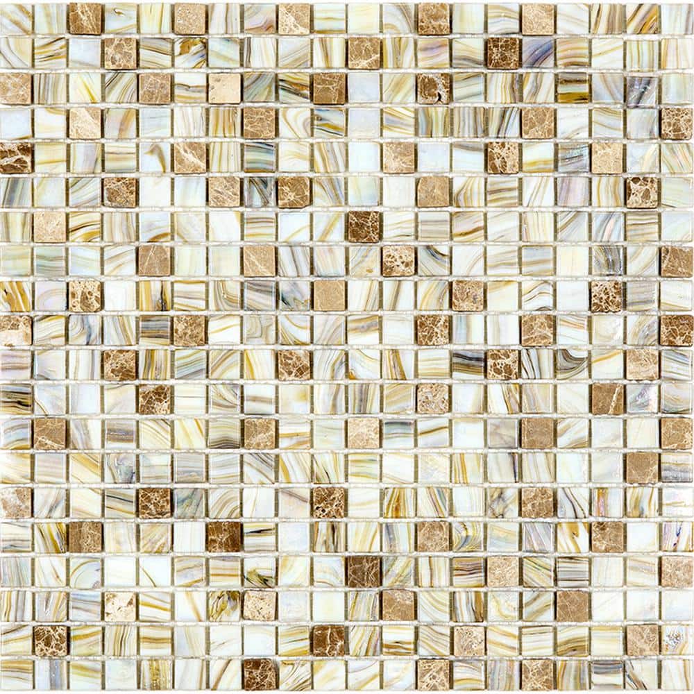 Mingles Beige and White Iridescent Glass Mosaic Tile