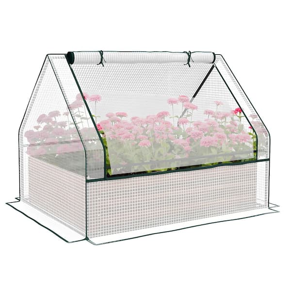 Unbranded 49.25 in. W x 37.5 in. D x 36.25 in. H White Steel Raised Garden Bed with Mini Greenhouse, Planter Box with Cover