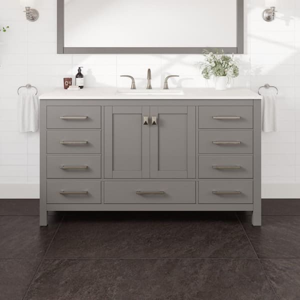 Eviva Aberdeen 60 in. Single Sink Gray Bath Vanity with White Carrara Quartz Top (Assembled)