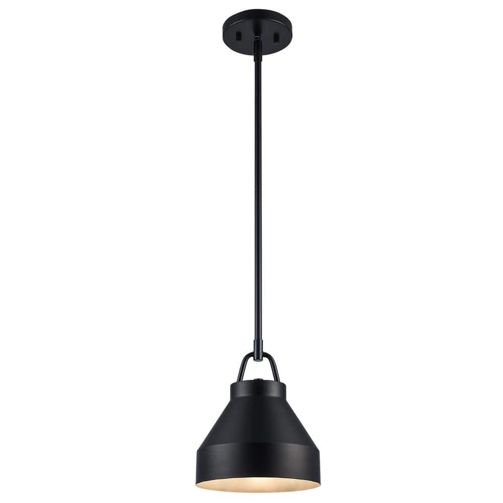 Lowen 8.25 in. 1-Light Black Pendant Light Fixture with Black Metal Dome Shade